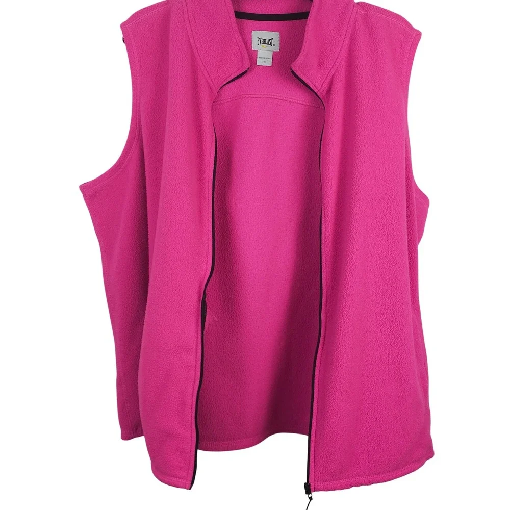 Womens 1X Hot Pink Fleece Zip Up Vest Sleeveless‎ Pocket Casual Layer Outdoors - Picture 3 of 12